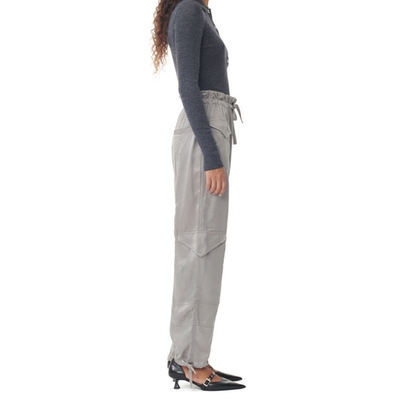 GANNI NWOT Frost Grey Washed Satin Trousers Relaxed Fit Size 2 Women's - Picture 2 of 15